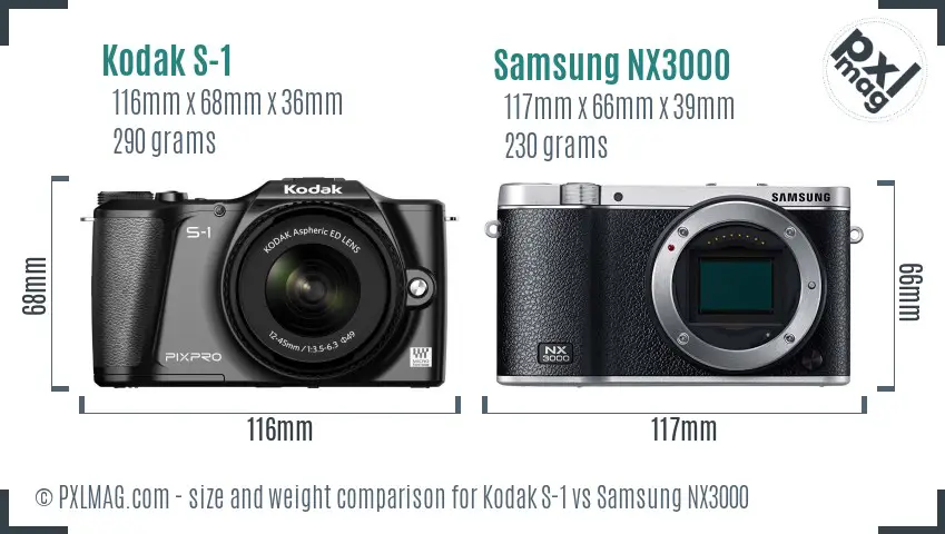 Kodak S-1 vs Samsung NX3000 size comparison