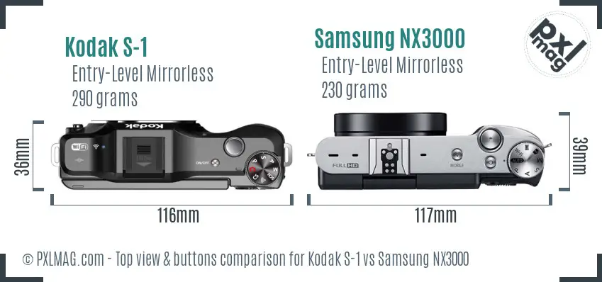 Kodak S-1 vs Samsung NX3000 top view buttons comparison