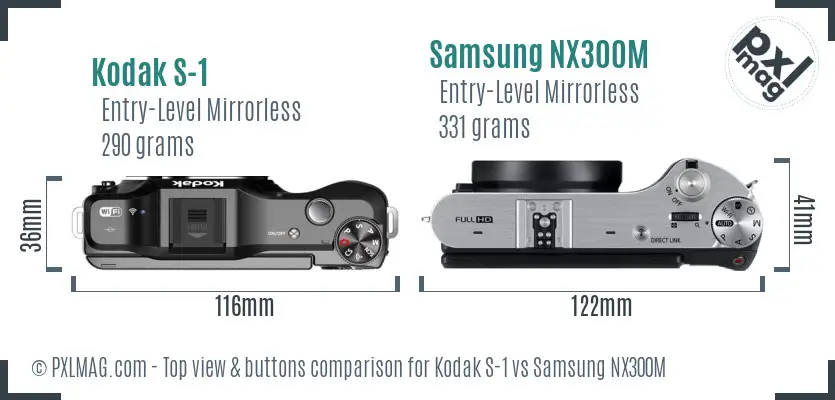 Kodak S-1 vs Samsung NX300M top view buttons comparison