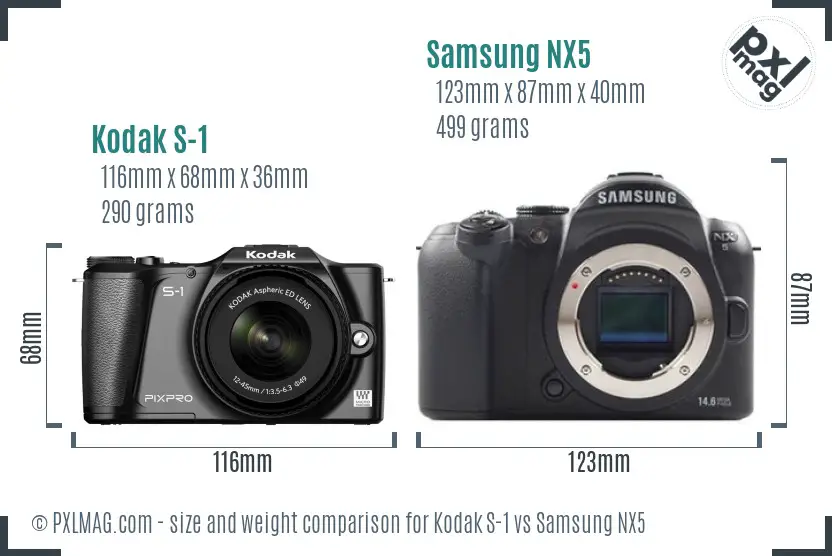 Kodak S-1 vs Samsung NX5 size comparison