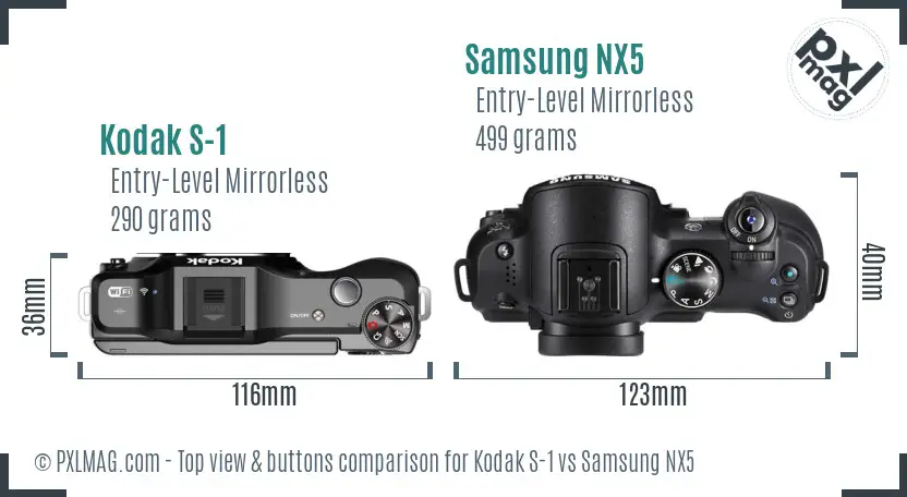 Kodak S-1 vs Samsung NX5 top view buttons comparison