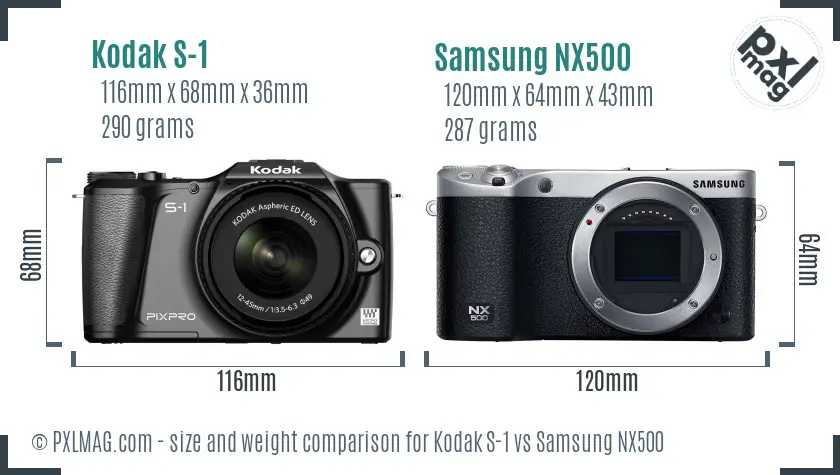 Kodak S-1 vs Samsung NX500 size comparison