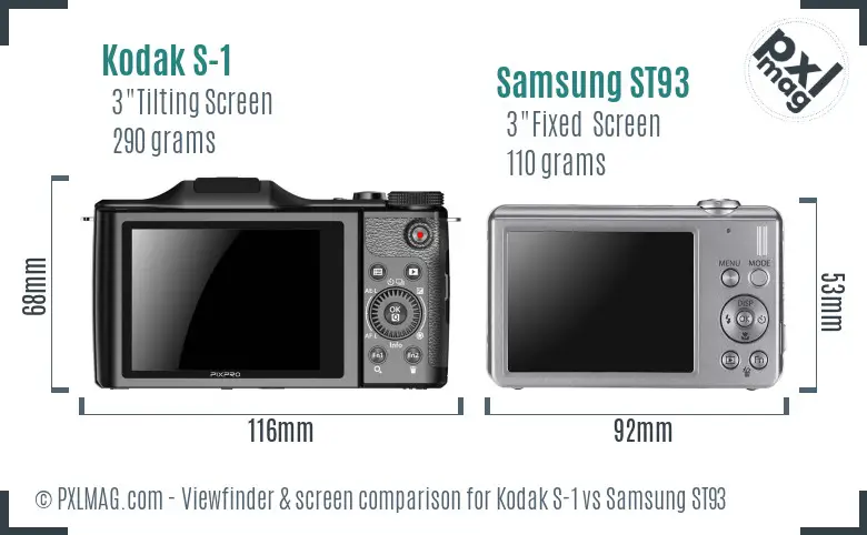 Kodak S-1 vs Samsung ST93 Screen and Viewfinder comparison
