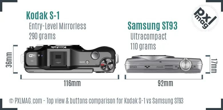 Kodak S-1 vs Samsung ST93 top view buttons comparison