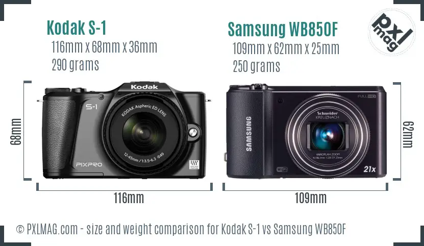 Kodak S-1 vs Samsung WB850F size comparison
