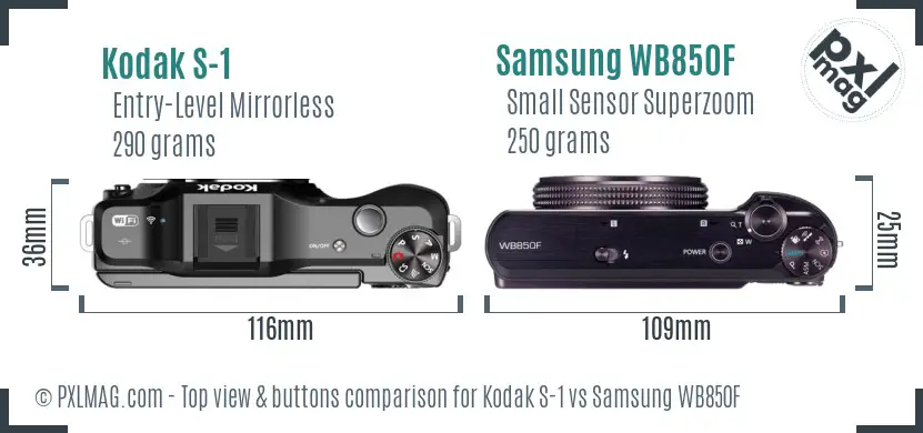 Kodak S-1 vs Samsung WB850F top view buttons comparison