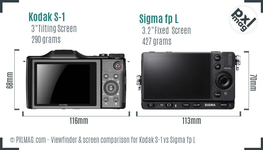 Kodak S-1 vs Sigma fp L Screen and Viewfinder comparison