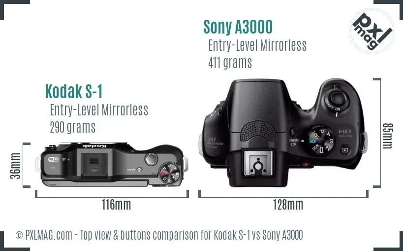 Kodak S-1 vs Sony A3000 top view buttons comparison