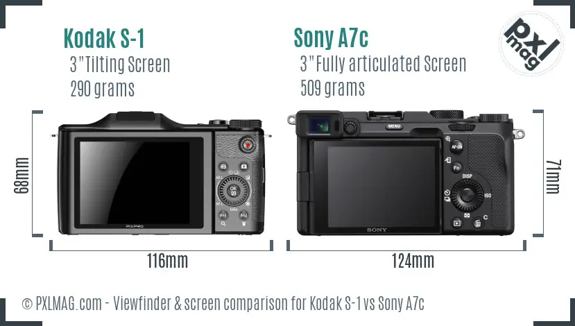 Kodak S-1 vs Sony A7c Screen and Viewfinder comparison