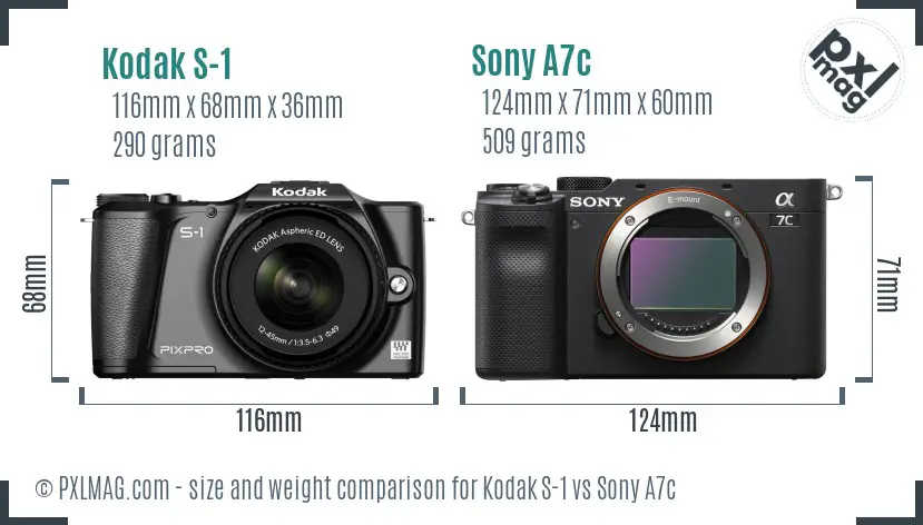 Kodak S-1 vs Sony A7c size comparison