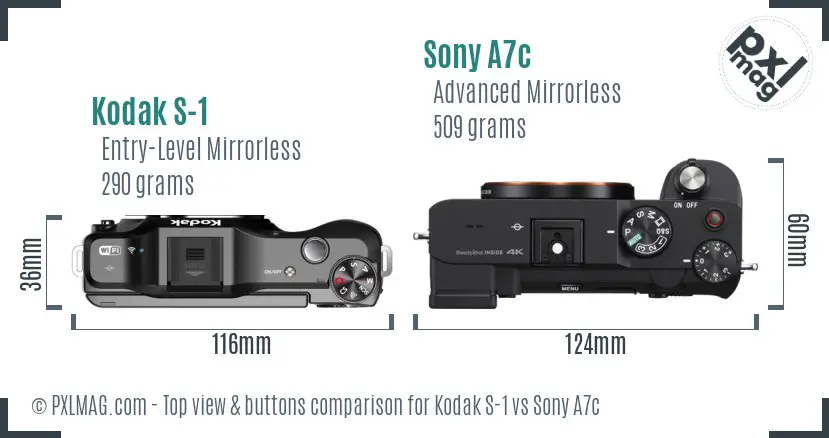 Kodak S-1 vs Sony A7c top view buttons comparison