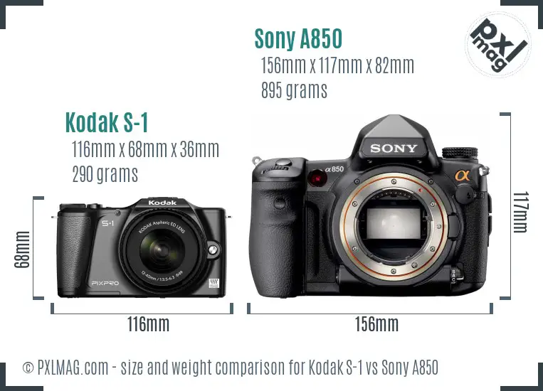 Kodak S-1 vs Sony A850 size comparison