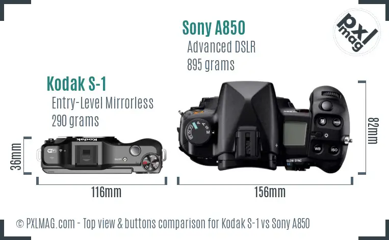 Kodak S-1 vs Sony A850 top view buttons comparison
