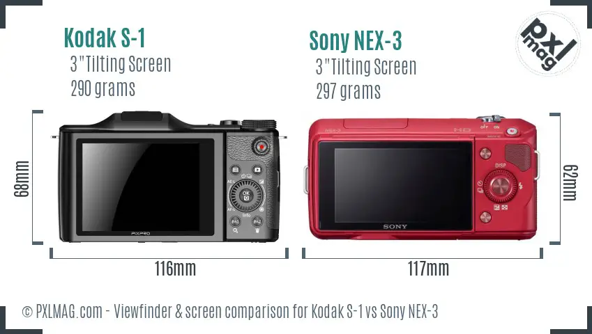 Kodak S-1 vs Sony NEX-3 Screen and Viewfinder comparison