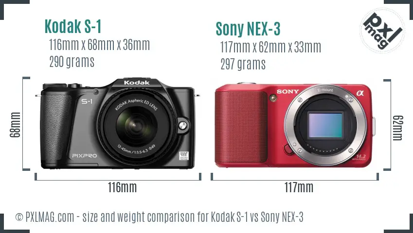 Kodak S-1 vs Sony NEX-3 size comparison