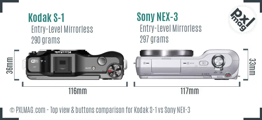 Kodak S-1 vs Sony NEX-3 top view buttons comparison