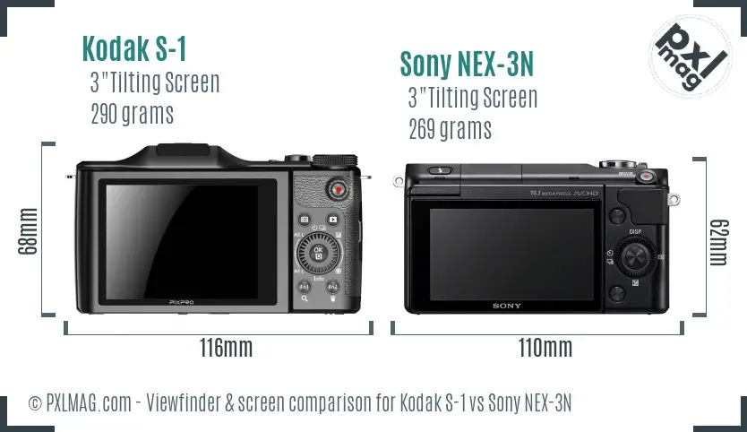 Kodak S-1 vs Sony NEX-3N Screen and Viewfinder comparison