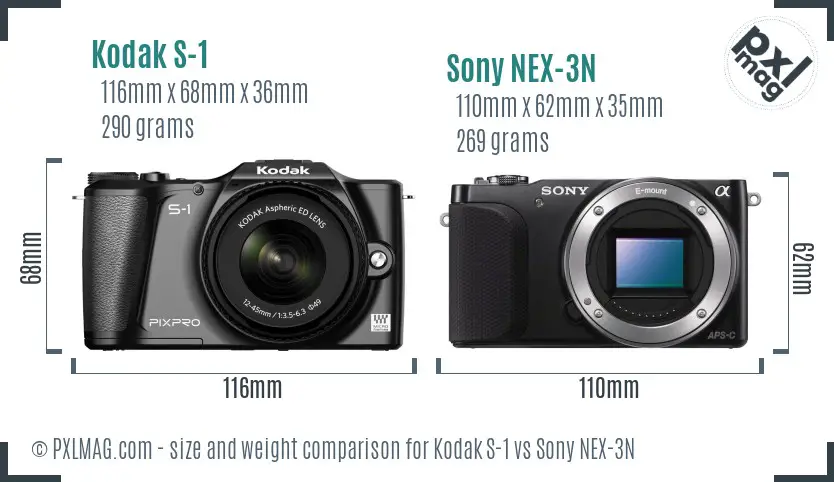 Kodak S-1 vs Sony NEX-3N size comparison
