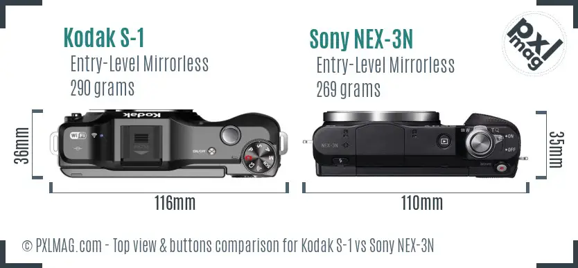 Kodak S-1 vs Sony NEX-3N top view buttons comparison