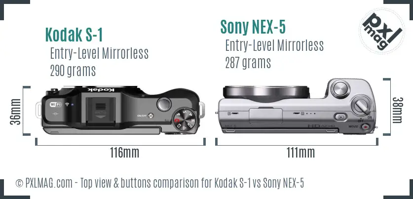 Kodak S-1 vs Sony NEX-5 top view buttons comparison