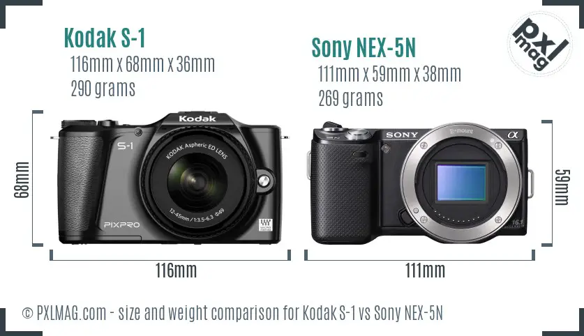 Kodak S-1 vs Sony NEX-5N size comparison