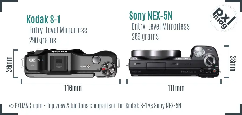 Kodak S-1 vs Sony NEX-5N top view buttons comparison