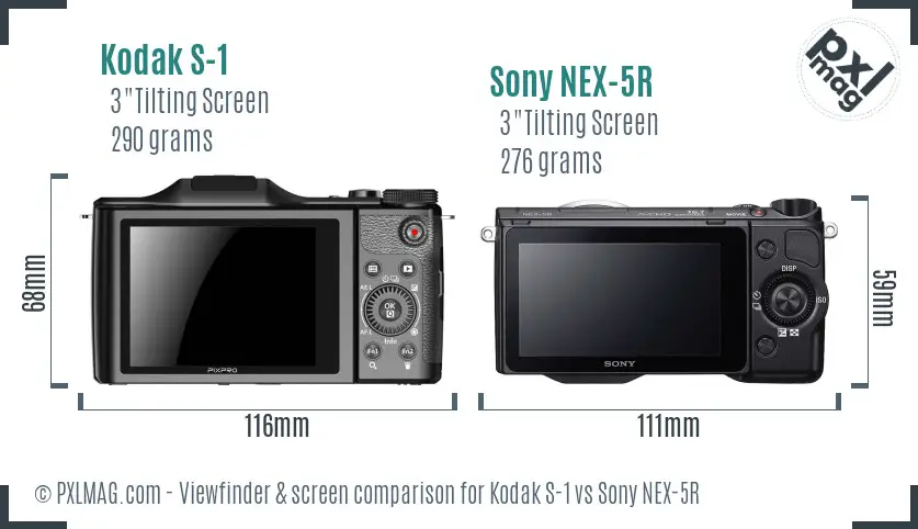 Kodak S-1 vs Sony NEX-5R Screen and Viewfinder comparison