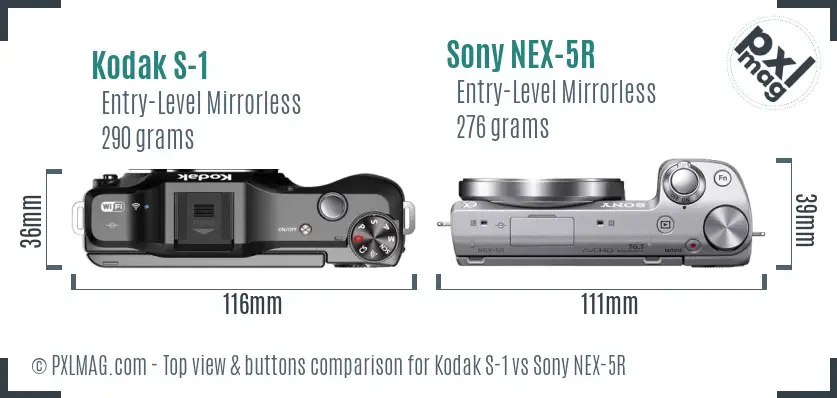 Kodak S-1 vs Sony NEX-5R top view buttons comparison