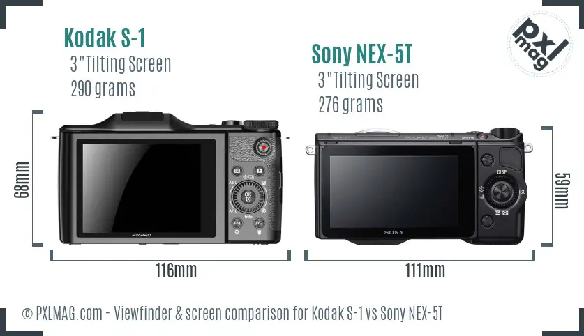 Kodak S-1 vs Sony NEX-5T Screen and Viewfinder comparison
