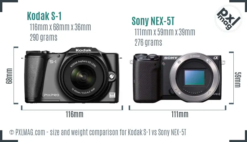 Kodak S-1 vs Sony NEX-5T size comparison