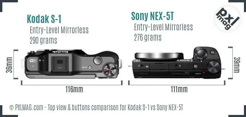 Kodak S-1 vs Sony NEX-5T top view buttons comparison