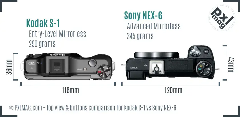 Kodak S-1 vs Sony NEX-6 top view buttons comparison