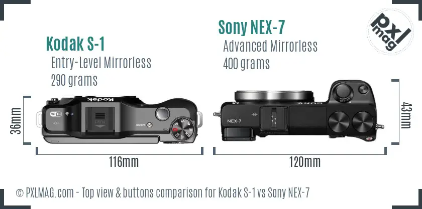 Kodak S-1 vs Sony NEX-7 top view buttons comparison
