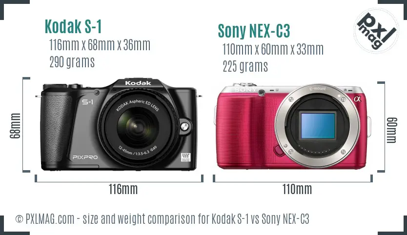 Kodak S-1 vs Sony NEX-C3 size comparison