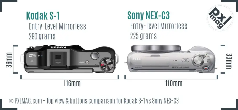 Kodak S-1 vs Sony NEX-C3 top view buttons comparison