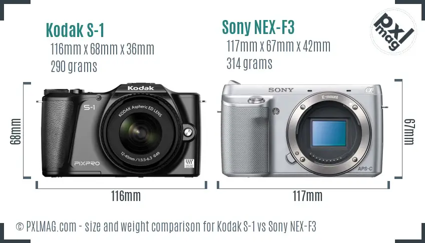 Kodak S-1 vs Sony NEX-F3 size comparison