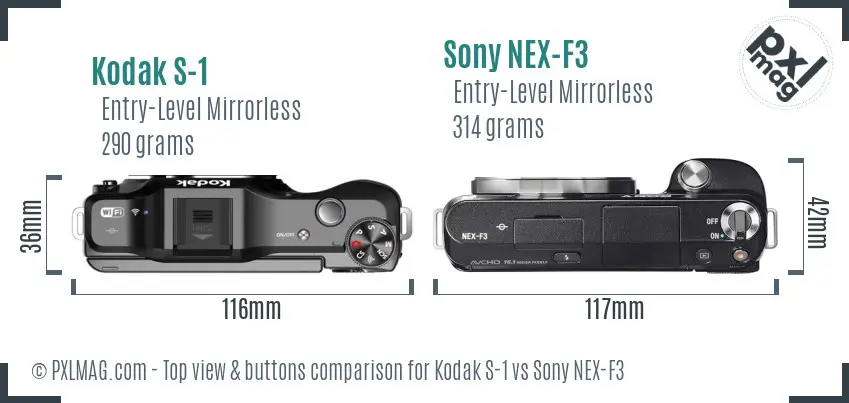 Kodak S-1 vs Sony NEX-F3 top view buttons comparison