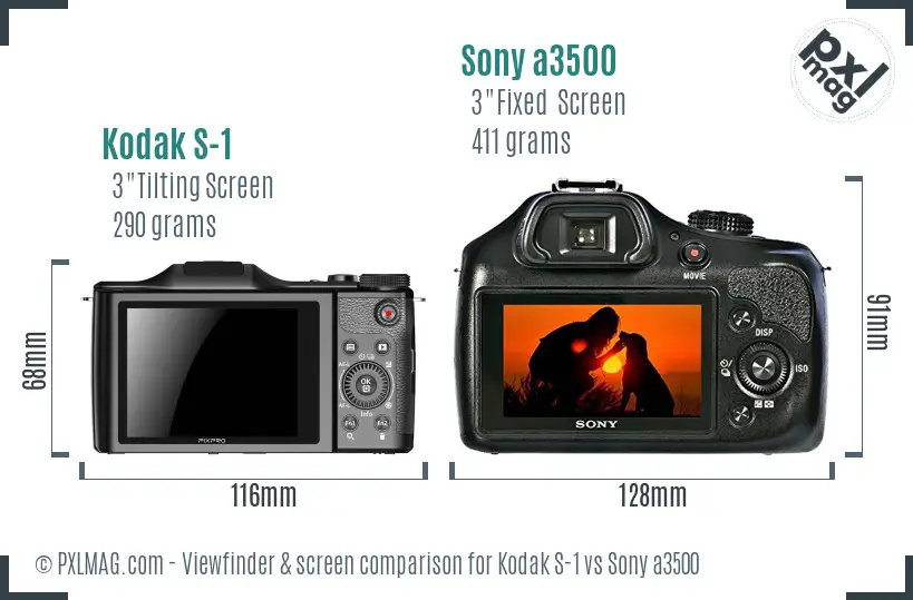 Kodak S-1 vs Sony a3500 Screen and Viewfinder comparison