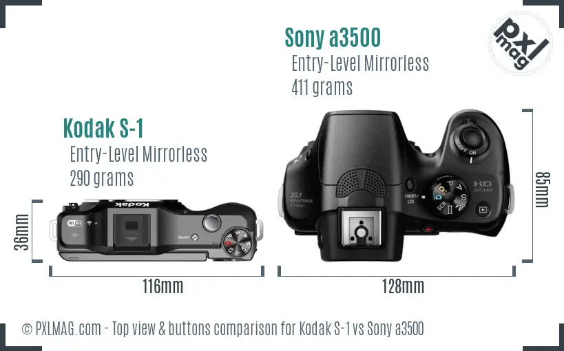Kodak S-1 vs Sony a3500 top view buttons comparison