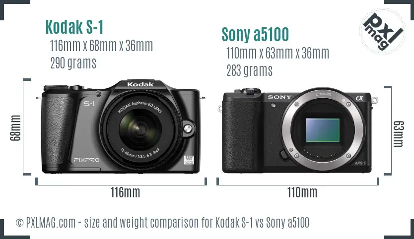 Kodak S-1 vs Sony a5100 size comparison