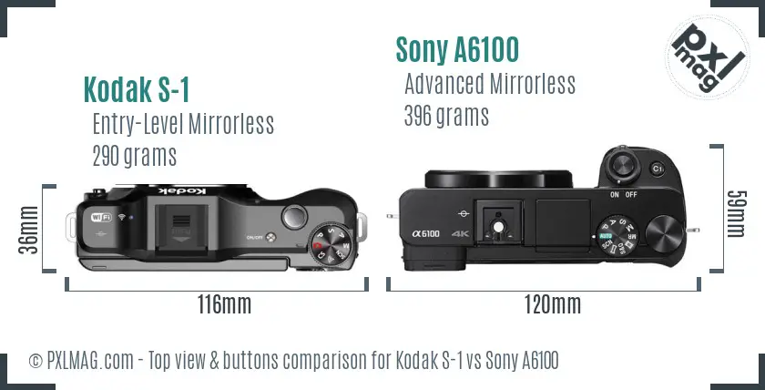Kodak S-1 vs Sony A6100 top view buttons comparison Kodak S-1 vs Sony A6100 top view buttons comparison