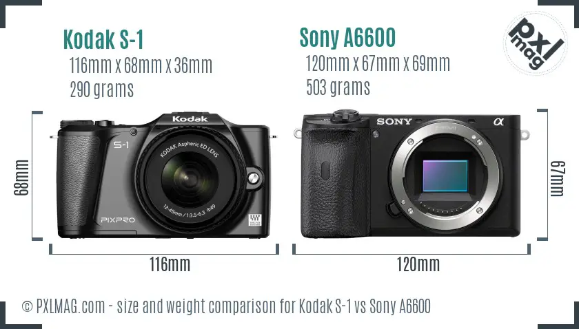 Kodak S-1 vs Sony A6600 size comparison