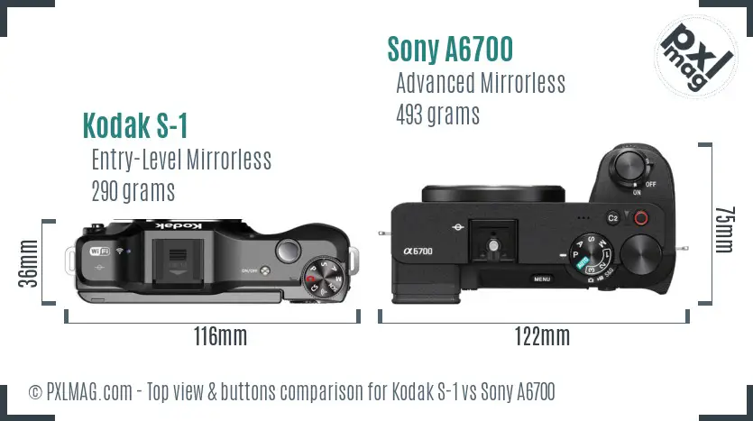 Kodak S-1 vs Sony A6700 top view buttons comparison Kodak S-1 vs Sony A6700 top view buttons comparison