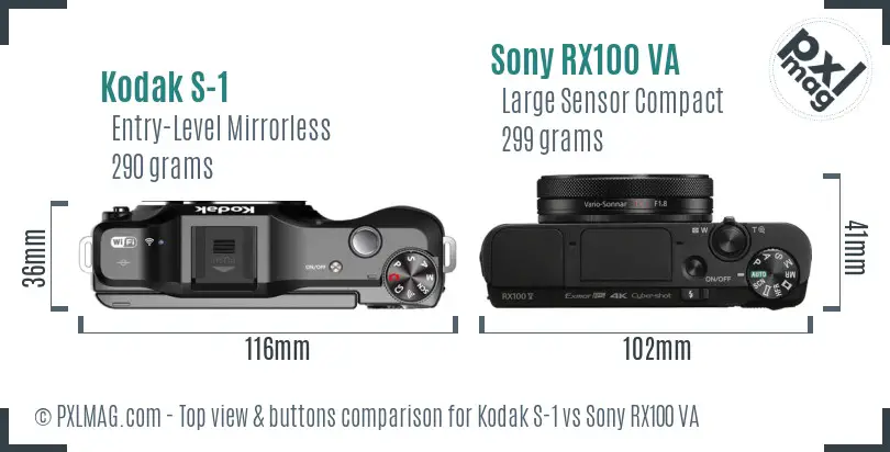 Kodak S-1 vs Sony RX100 VA top view buttons comparison