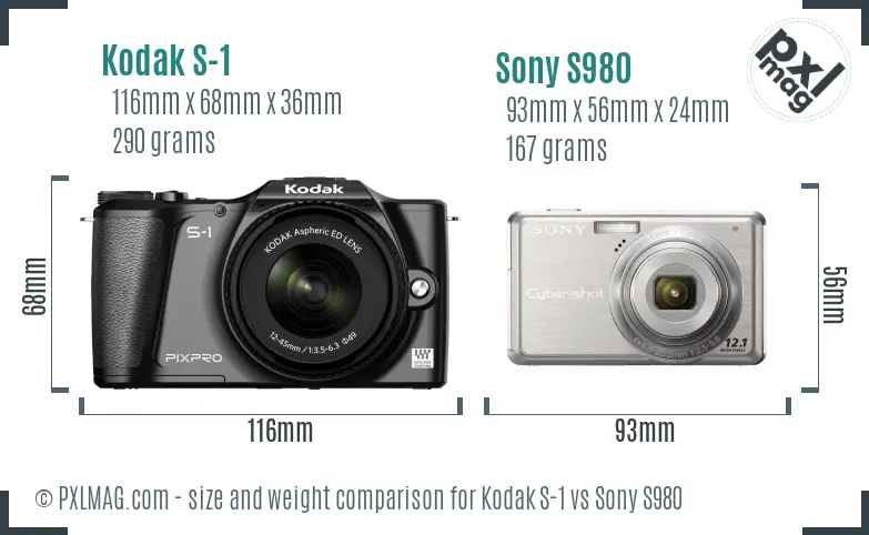 Kodak S-1 vs Sony S980 size comparison