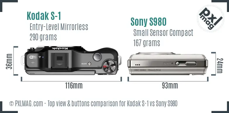 Kodak S-1 vs Sony S980 top view buttons comparison