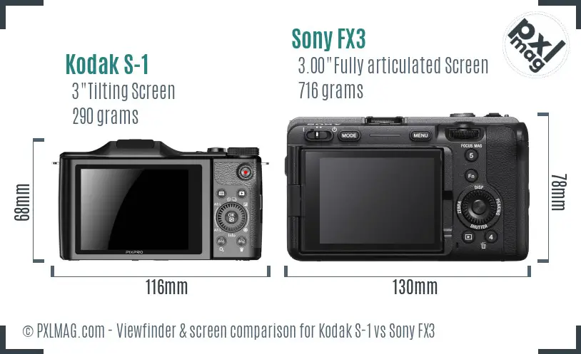 Kodak S-1 vs Sony FX3 Screen and Viewfinder comparison