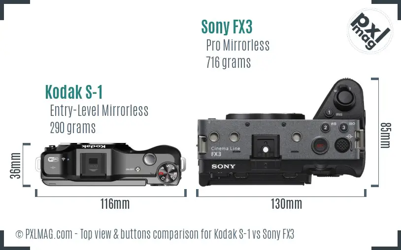 Kodak S-1 vs Sony FX3 top view buttons comparison