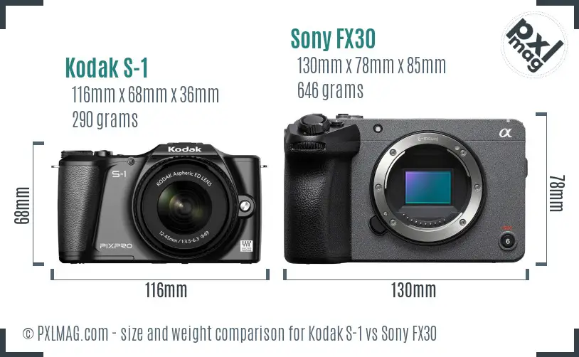Kodak S-1 vs Sony FX30 size comparison
