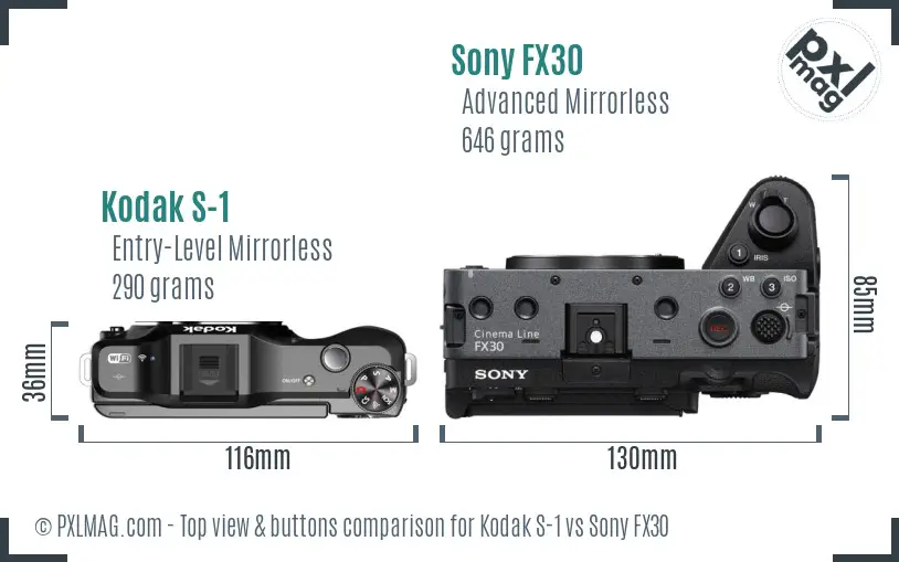 Kodak S-1 vs Sony FX30 top view buttons comparison